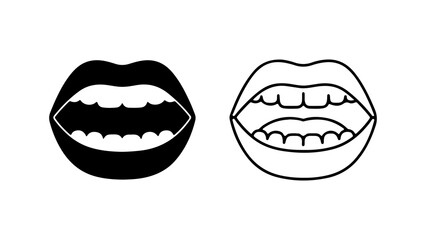 Open mouth vector icon set in solid and outline styles.