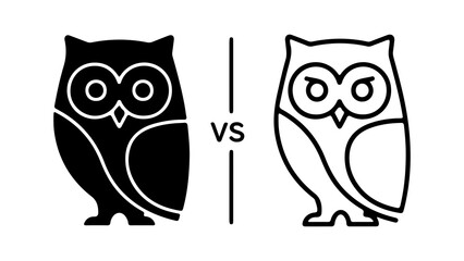 Owl comparison black and white illustration showing different styles.
