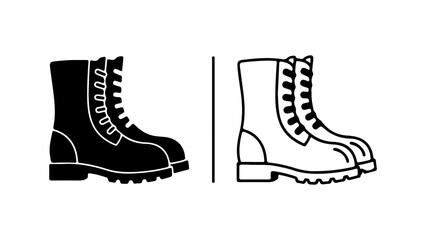 Pair of Combat Boots in Solid Black and Outline Style.