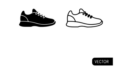Pair of running shoes black and white vector illustration.