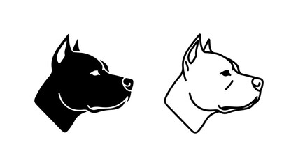 Pitbull dog head silhouette black and white design illustration.
