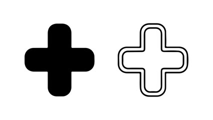 Plus Sign Icons Black and White Graphic Design.