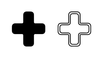 Plus Sign Icons Solid and Outline Variations for Design.