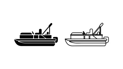 Pontoon boat vector icon set in silhouette and outline styles. © Al