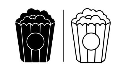 Popcorn bucket illustration in black and white perfect for cinema or movie night.