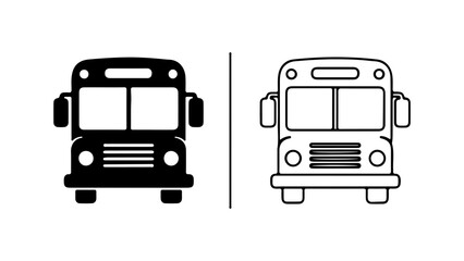 School bus front view icon set in solid and outline styles 1.