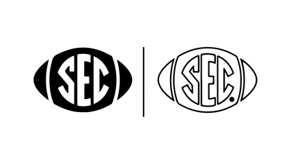 SEC logo in black and white football shapes.