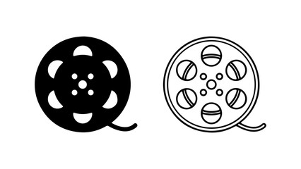 Set of Film Reel Icons Solid and Line Art Style.