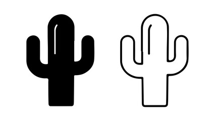 Obraz premium Set of two simple cactus icons in silhouette and outline style.