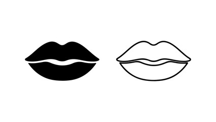 Set of two simple lip icons solid and outline style.