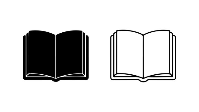 Set of two open book icons in silhouette and outline style.