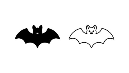 Simple bat icon set with silhouette and outline versions.