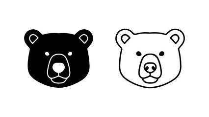 Simple bear head icon set in silhouette and outline style.