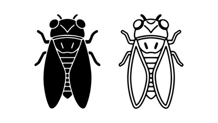 Simple cicada bug graphic in solid and outline versions.
