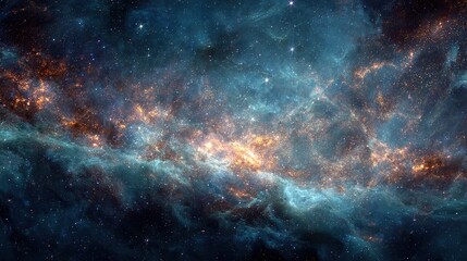 Fototapeta premium Celestial nebula swirls in teal, orange, and dark blue