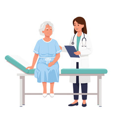 Obraz premium senior woman, female doctor, hospital visit, medical consultation, patient care, doctor appointment, healthcare, elderly patient, geriatric care, hospital examination, medical advice, doctor and patie