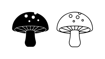 Simple mushroom icon set with silhouette and outline styles.
