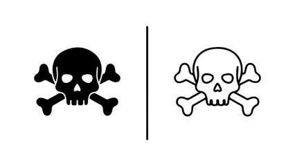 Skull and Crossbones Icon Set in Silhouette and Outline Styles.