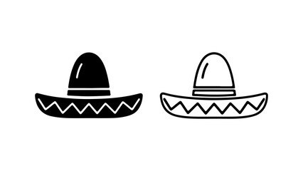 Sombrero Hat Icon Set Black and Outline Styles.