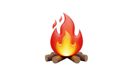 Stylized Campfire Illustration, 3D Render of Flames and Logs, Burning Ember Icon for Website, App, and Graphic Design Projects