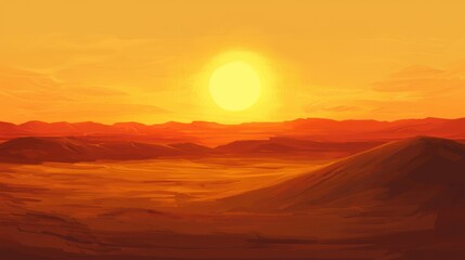Fototapeta premium Vibrant sunset over a desert landscape.