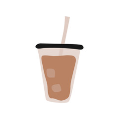 Trendy Iced Coffee Illustration with Straw and Ice Cubes