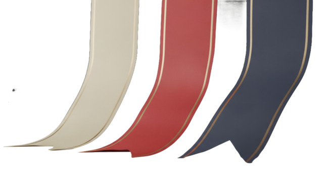 Three elegant ribbons with gold trim, perfect for design projects or branding