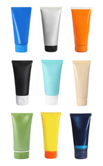 Different tubes for cosmetics isolated on white, set