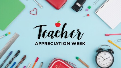 Celebrate Teacher Appreciation Week with this vibrant digital illustration featuring school supplies and a heartwarming message