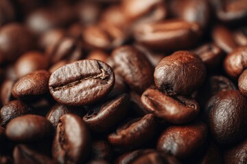 Close-up view of many coffee beans