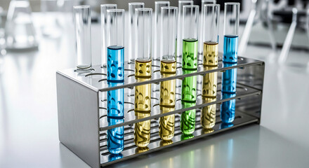 Sterile Test Tubes with Clear Liquid in Rack