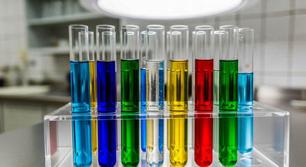 Sterile Test Tubes with Clear Liquid in Rack