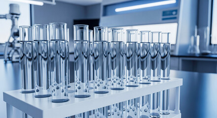 Sterile Test Tubes with Clear Liquid in Rack
