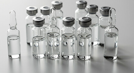 Transparent Medical Ampoules on Clean Background