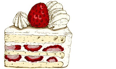 vintage-style illustration of japanese strawberry-cake