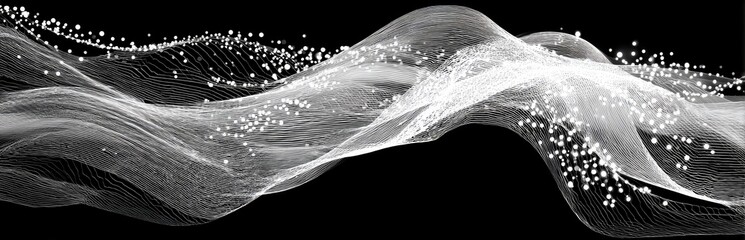 Abstract grayscale waves with scattered points