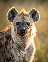 Obraz premium Close-up of a spotted hyena in sunlight