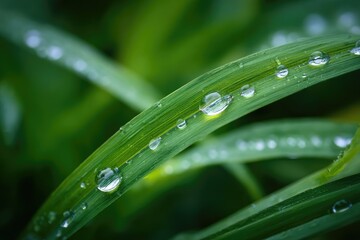 Close-up of dew-kissed grass blades