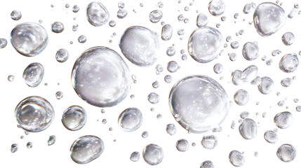 Mixed-size condensation drops with light refraction, isolated on a white background