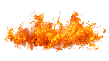 Realistic bright orange flames with detailed texture, isolated on a white background.