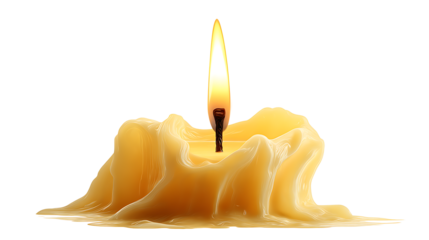 Single candle flame flickering naturally, isolated on a white background