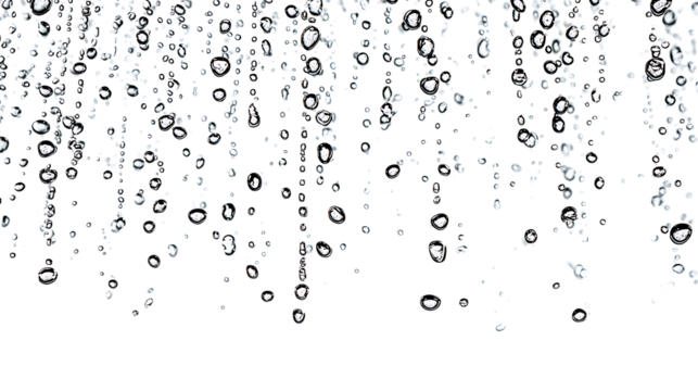 Transparent water droplets in irregular shapes, isolated on a white background.