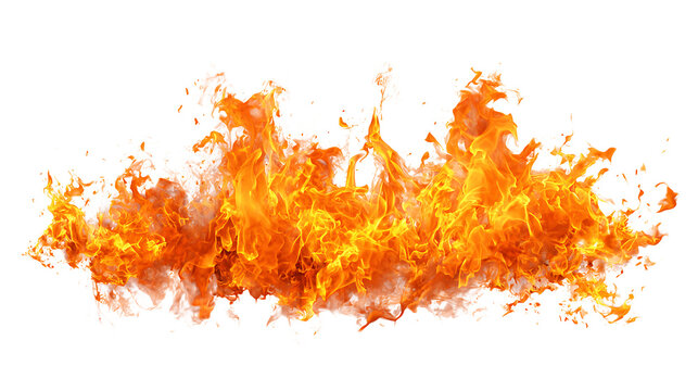 Realistic bright orange flames with detailed texture, isolated on a white background.