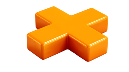 Orange 3D plus sign, isolated on a white background