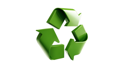 Green 3D recycling symbol, isolated on a white background