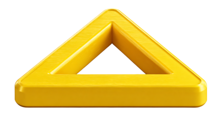 Yellow 3D warning triangle, isolated on a white background