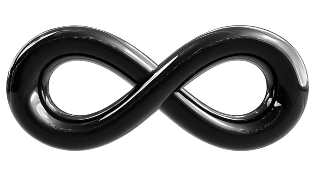 Black 3D infinity symbol, isolated on a white background.