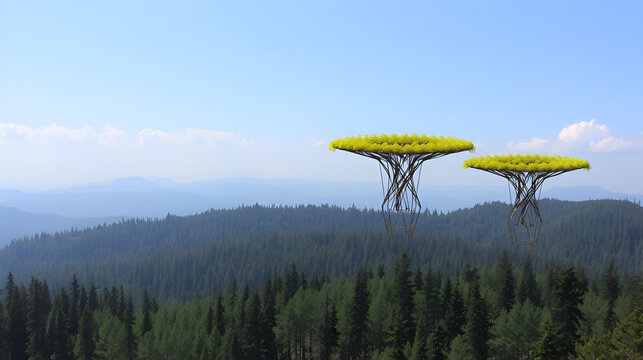 Parafoil is floating above the forests