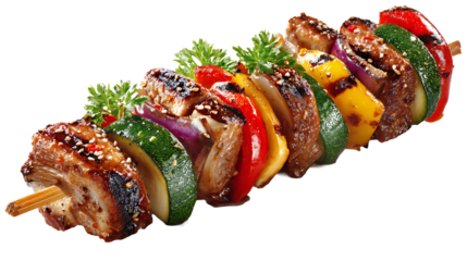 Turkish kebab with grilled vegetables, isolated on a white background