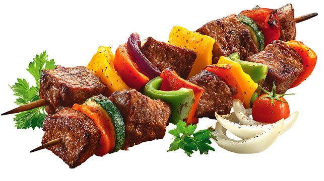 Turkish kebab with grilled vegetables, isolated on a white background